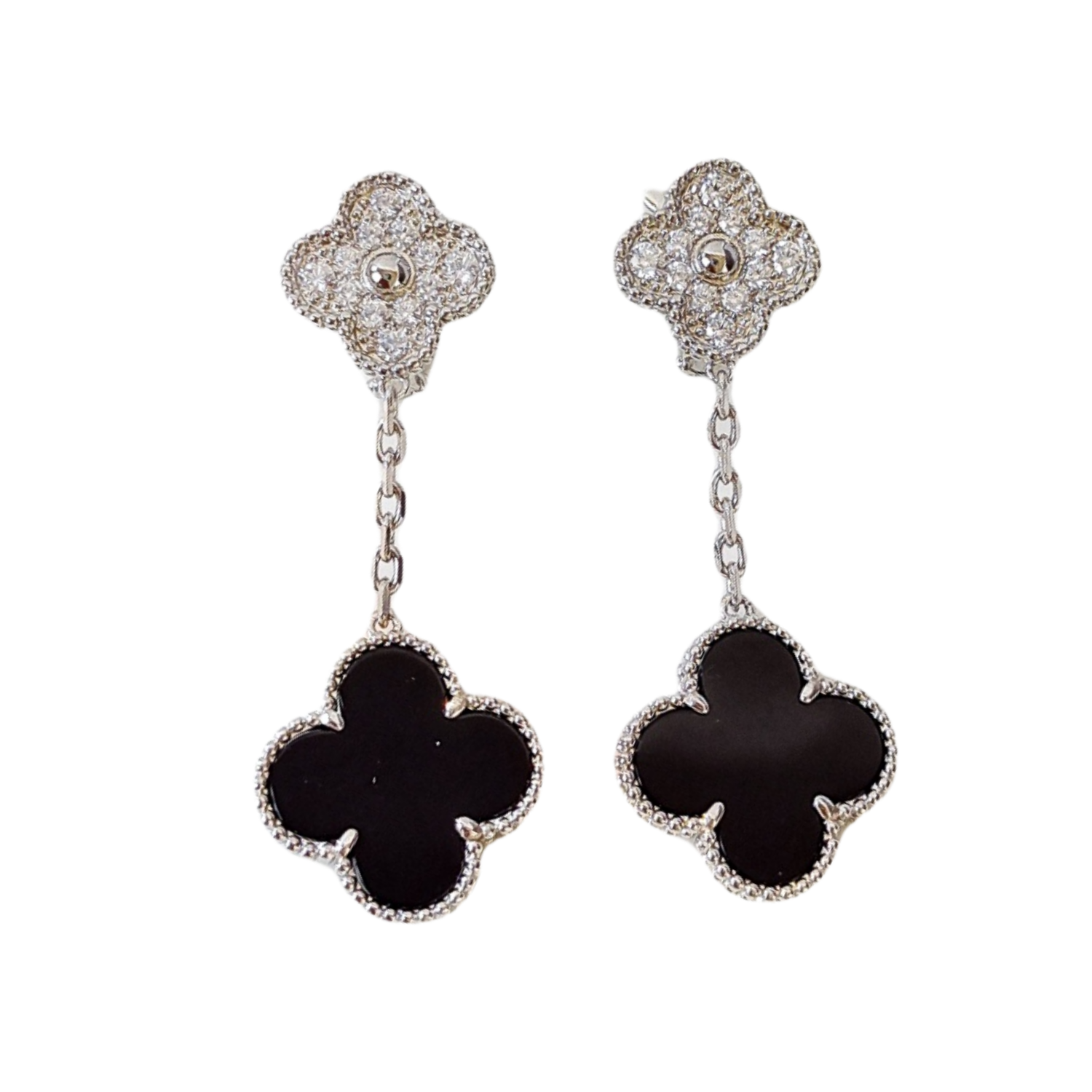 VCEV002  18k Gold VCA 2 motif magic alhambra earring clips - ccjewelryacc