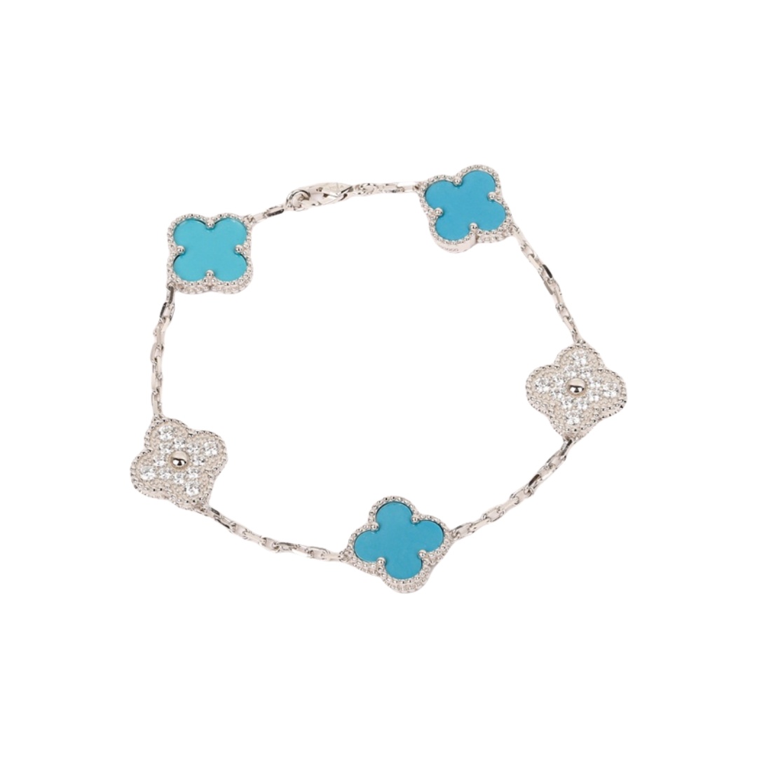 VCSV001 18k gold vintage alhambra bracelet 5 motif and necklace - ccjewelryacc