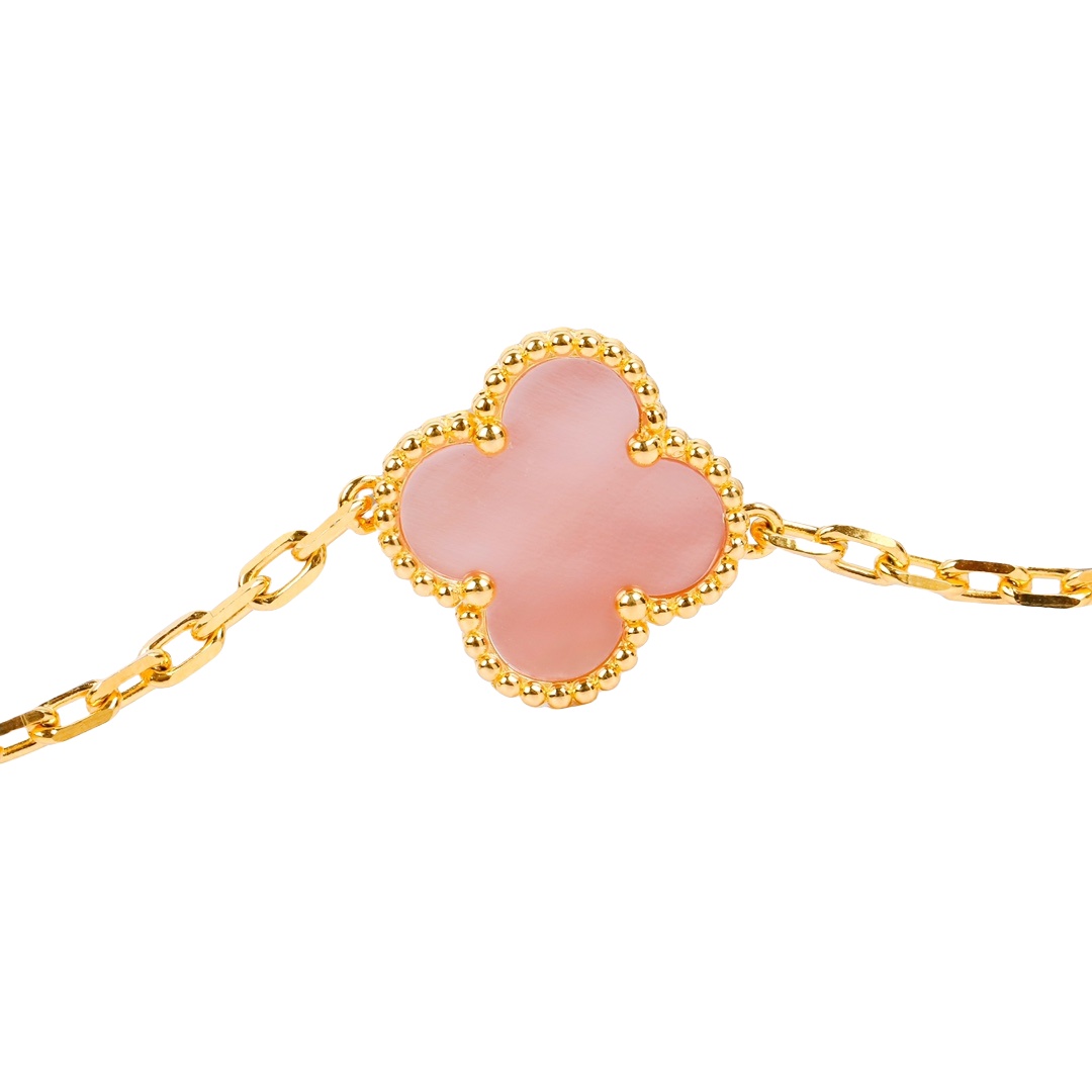 VCSV009 18k rose gold natural pink mother of pearl alhambra bracelet 5 motifs - ccjewelryacc