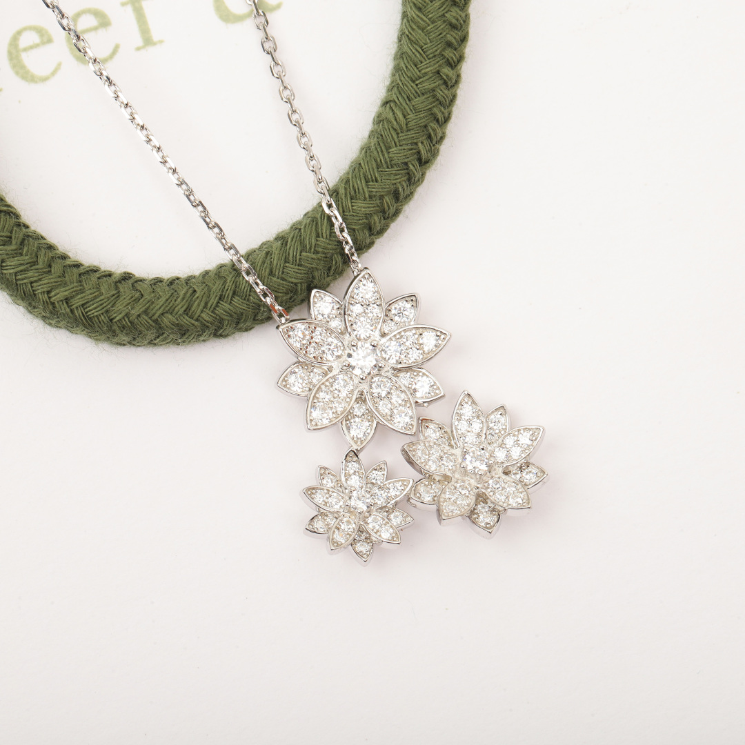 VCNS005 18K White Gold vca lotus Denpant Necklace earring 3 motif - ccjewelryacc