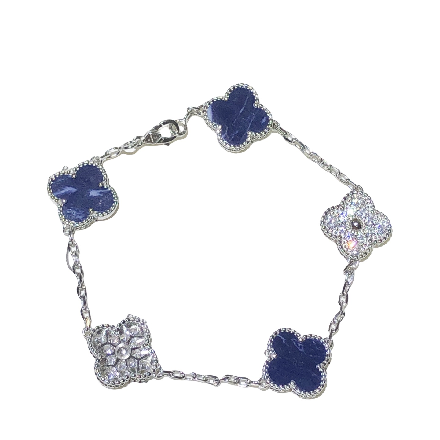 VCSV007 S925 sterling silver Van cleef alhambra bracelet 5 motif Pietersite 18k white gold plated - ccjewelryacc