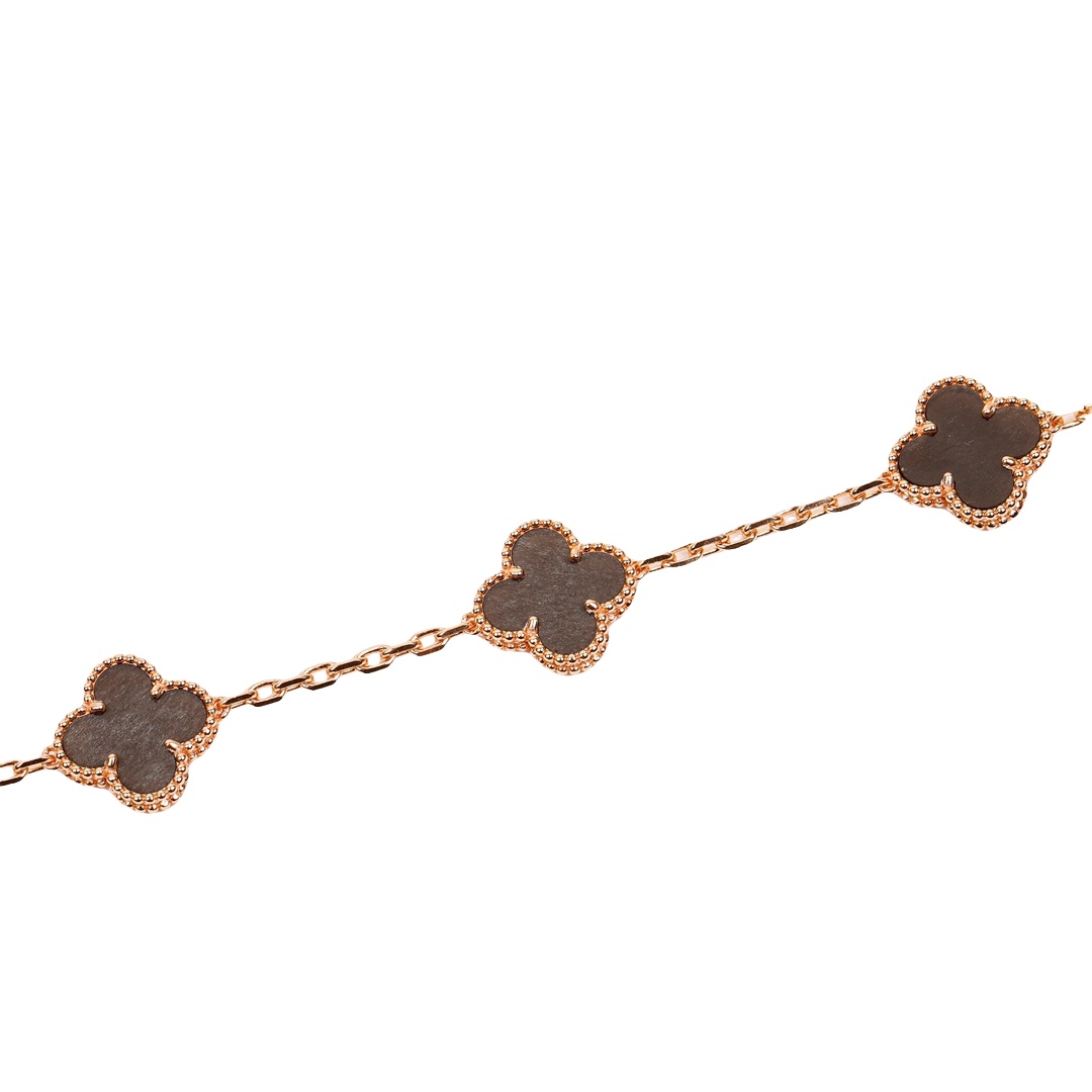 VCSV006 18k rose gold van cleef silver obsidian alhambra bracelet 5 motif - ccjewelryacc