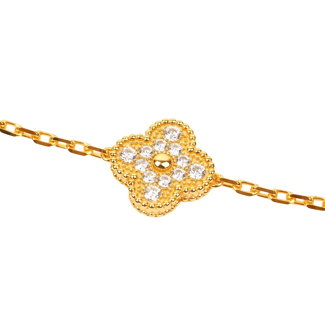 VCSV009 18k rose gold natural pink mother of pearl alhambra bracelet 5 motifs - ccjewelryacc