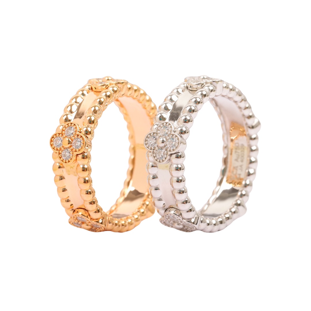 VCRS002 18k white gold/rose gold VCA Perlée sweet clovers ring - ccjewelryacc