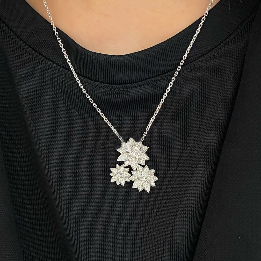 VCNS005 18K White Gold vca lotus Denpant Necklace earring 3 motif - ccjewelryacc