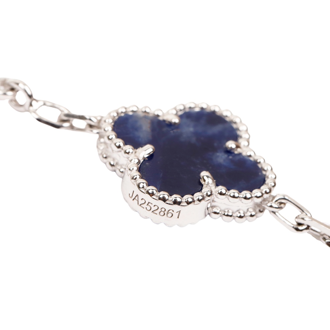 VCSV007 S925 sterling silver Van cleef alhambra bracelet 5 motif Pietersite 18k white gold plated - ccjewelryacc