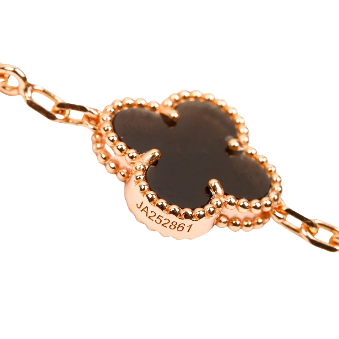 VCSV006 18k rose gold van cleef silver obsidian alhambra bracelet 5 motif - ccjewelryacc