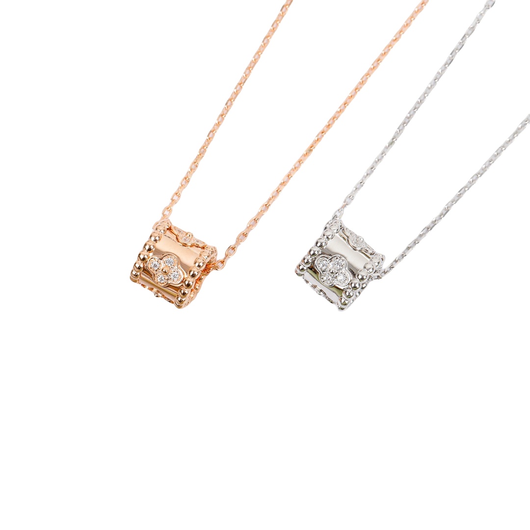 VCNS041 18k white gold/rose gold Perlée clovers Pendant Necklace - ccjewelryacc