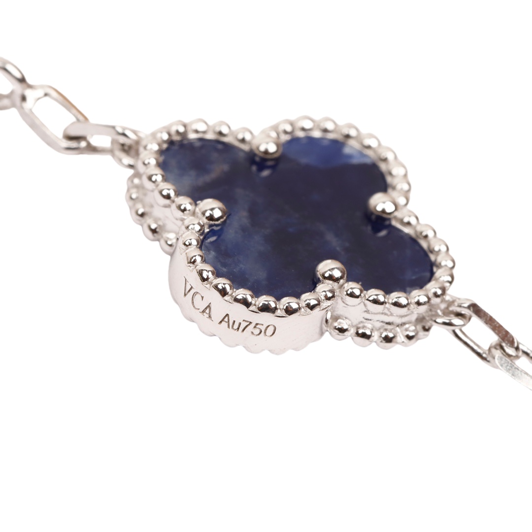 VCSV007 S925 sterling silver Van cleef alhambra bracelet 5 motif Pietersite 18k white gold plated - ccjewelryacc