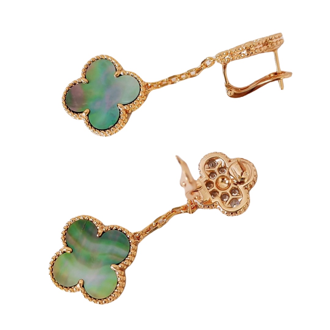 VCEV002  18k Gold VCA 2 motif magic alhambra earring clips - ccjewelryacc