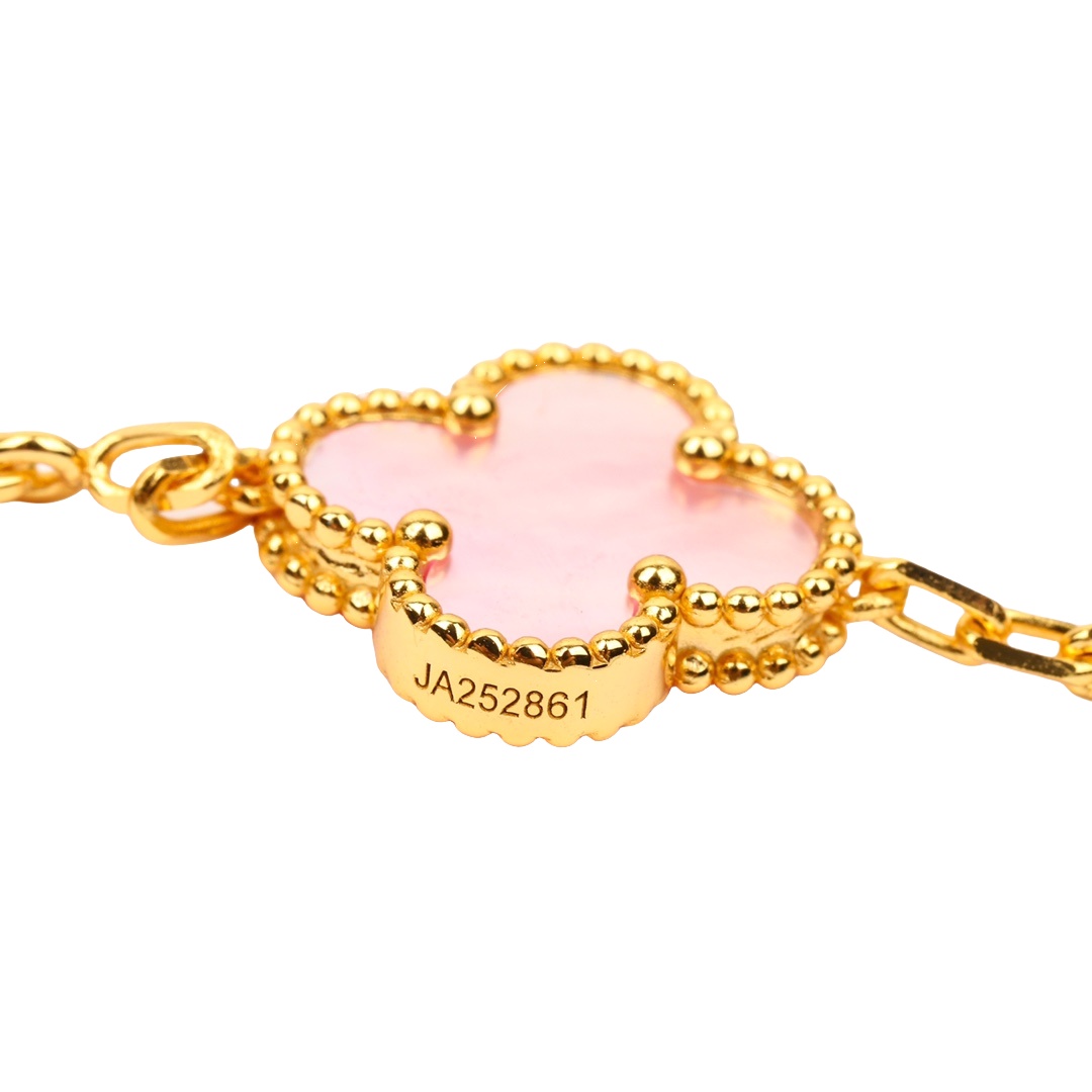 VCSV009 18k rose gold natural pink mother of pearl alhambra bracelet 5 motifs - ccjewelryacc