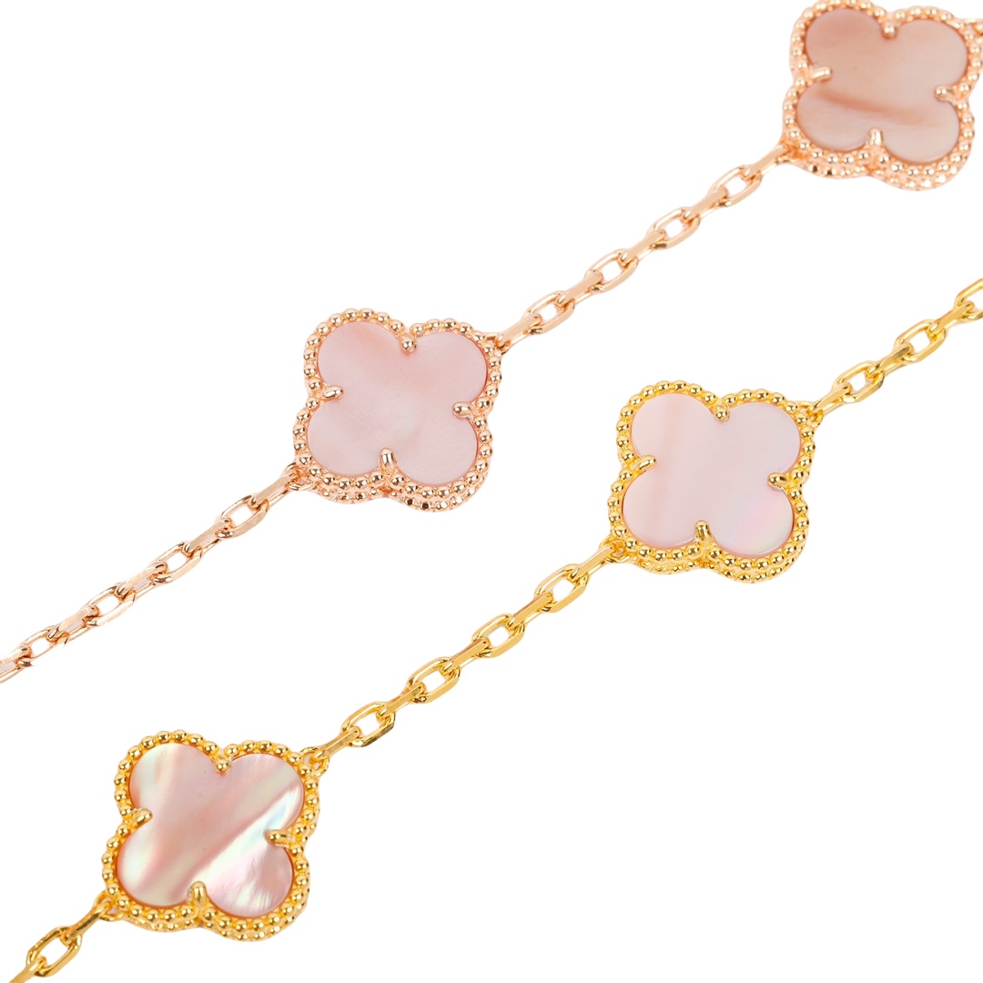 VCSV009 18k rose gold natural pink mother of pearl alhambra bracelet 5 motifs - ccjewelryacc