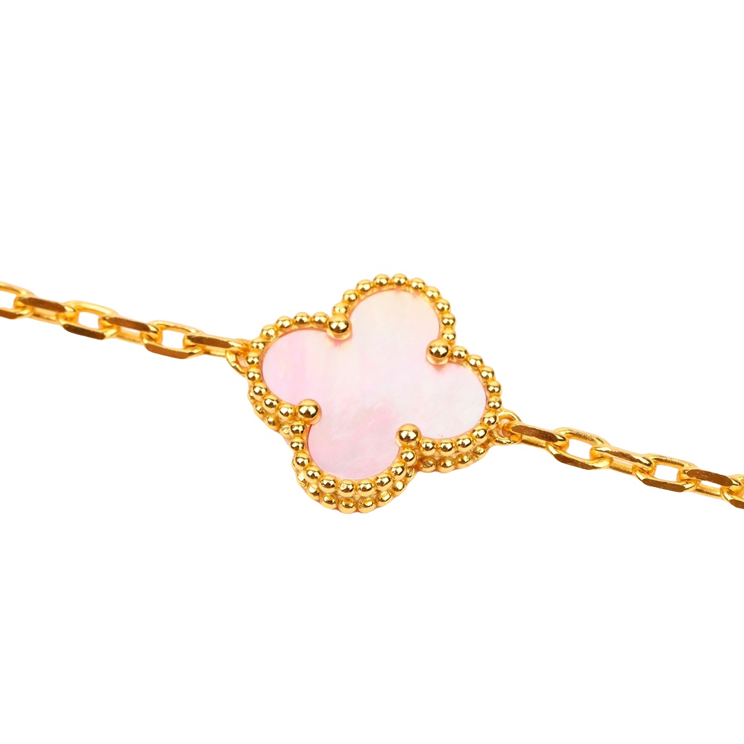 VCSV009 18k rose gold natural pink mother of pearl alhambra bracelet 5 motifs - ccjewelryacc