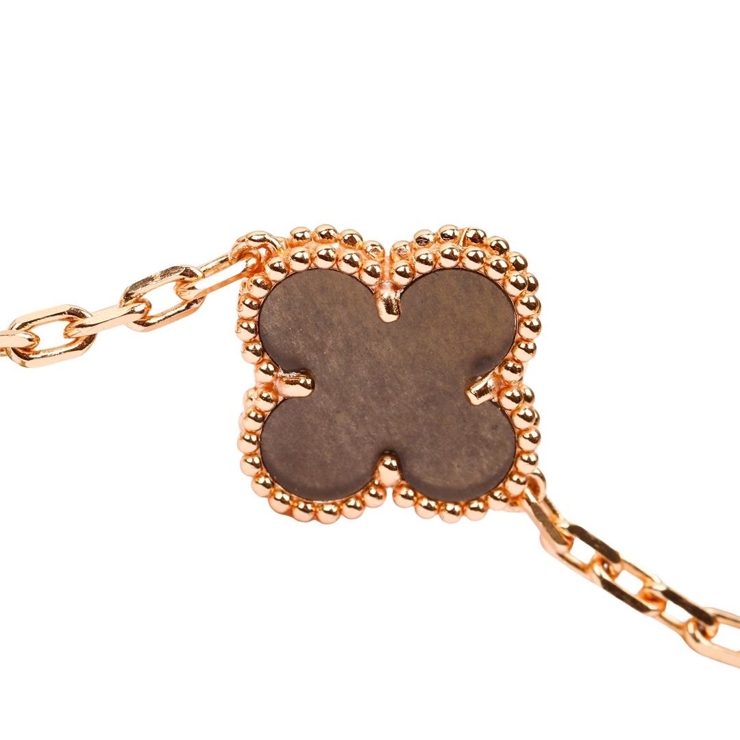 VCSV006 18k rose gold van cleef silver obsidian alhambra bracelet 5 motif - ccjewelryacc