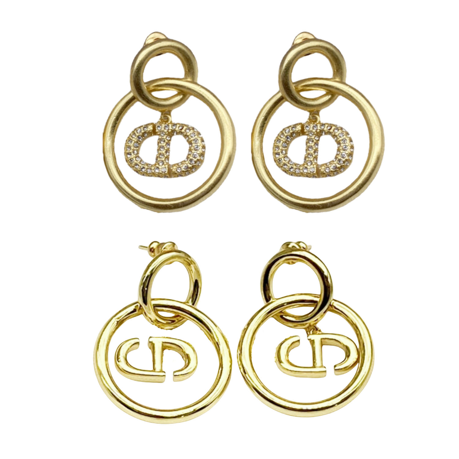 CDE135 Crystal CD Logo circular ring drop earrings - ccfashionjewelry