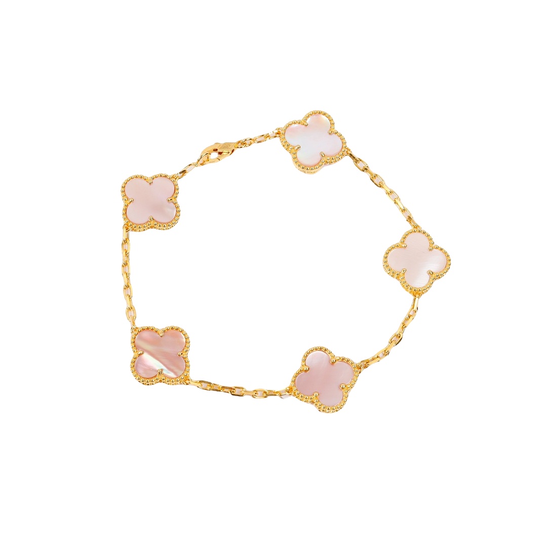 VCSV009 18k rose gold natural pink mother of pearl alhambra bracelet 5 motifs - ccjewelryacc