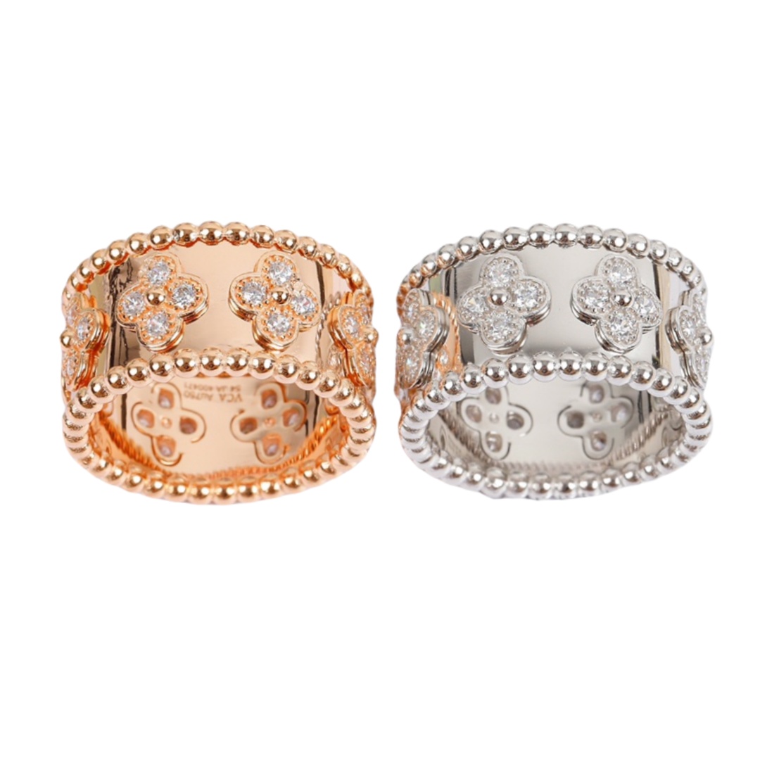 VCRS003 18k White gold/rose gold VCA Perlée clovers Ring Medium for women - ccjewelryacc