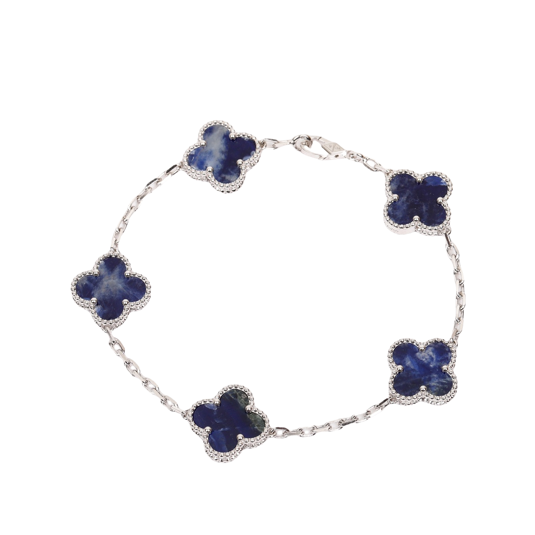 VCSV007 S925 sterling silver Van cleef alhambra bracelet 5 motif Pietersite 18k white gold plated - ccjewelryacc