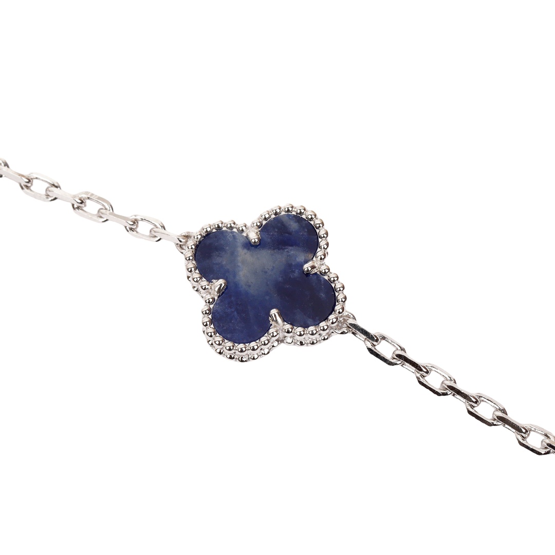 VCSV007 S925 sterling silver Van cleef alhambra bracelet 5 motif Pietersite 18k white gold plated - ccjewelryacc
