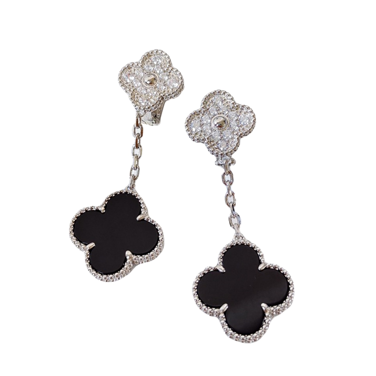 VCEV002  18k Gold VCA 2 motif magic alhambra earring clips - ccjewelryacc