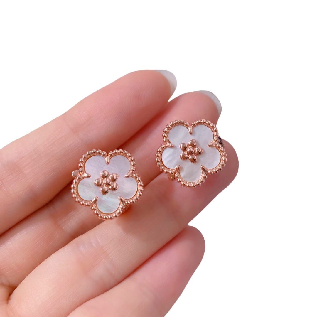 VCEV001 18K Rose gold vca Lucky spring plum blossom earrings clip - ccjewelryacc