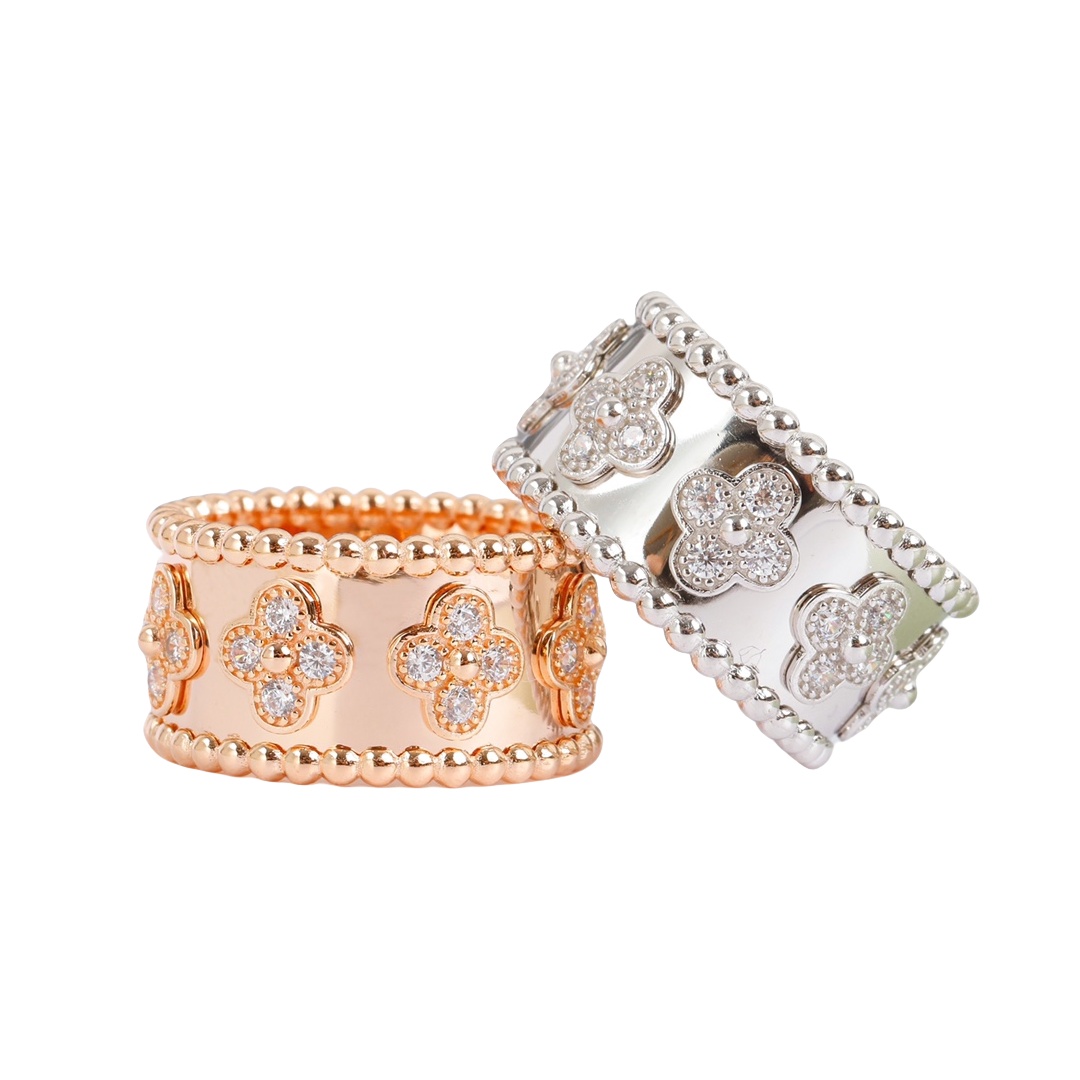 VCRS003 18k White gold/rose gold VCA Perlée clovers Ring Medium for women - ccjewelryacc