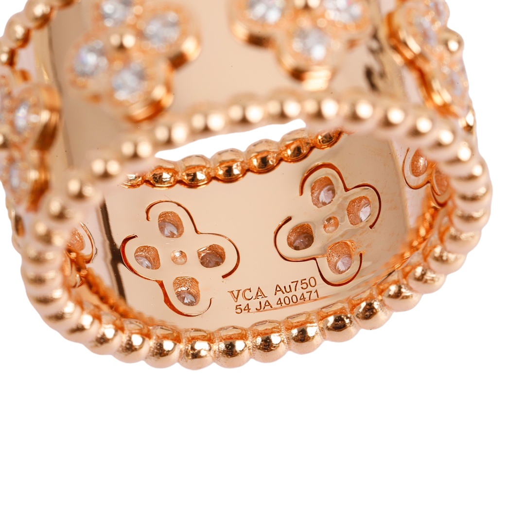 VCRS003 18k White gold/rose gold VCA Perlée clovers Ring Medium for women - ccjewelryacc