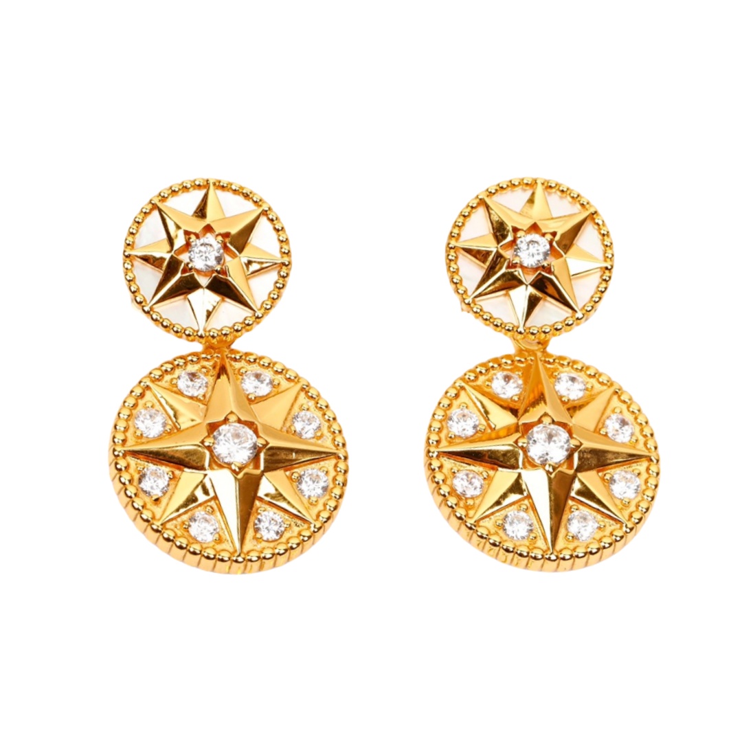 CDEV008 18k Gold and diamond dior ROSE DES VENTS earrings - ccjewelryacc