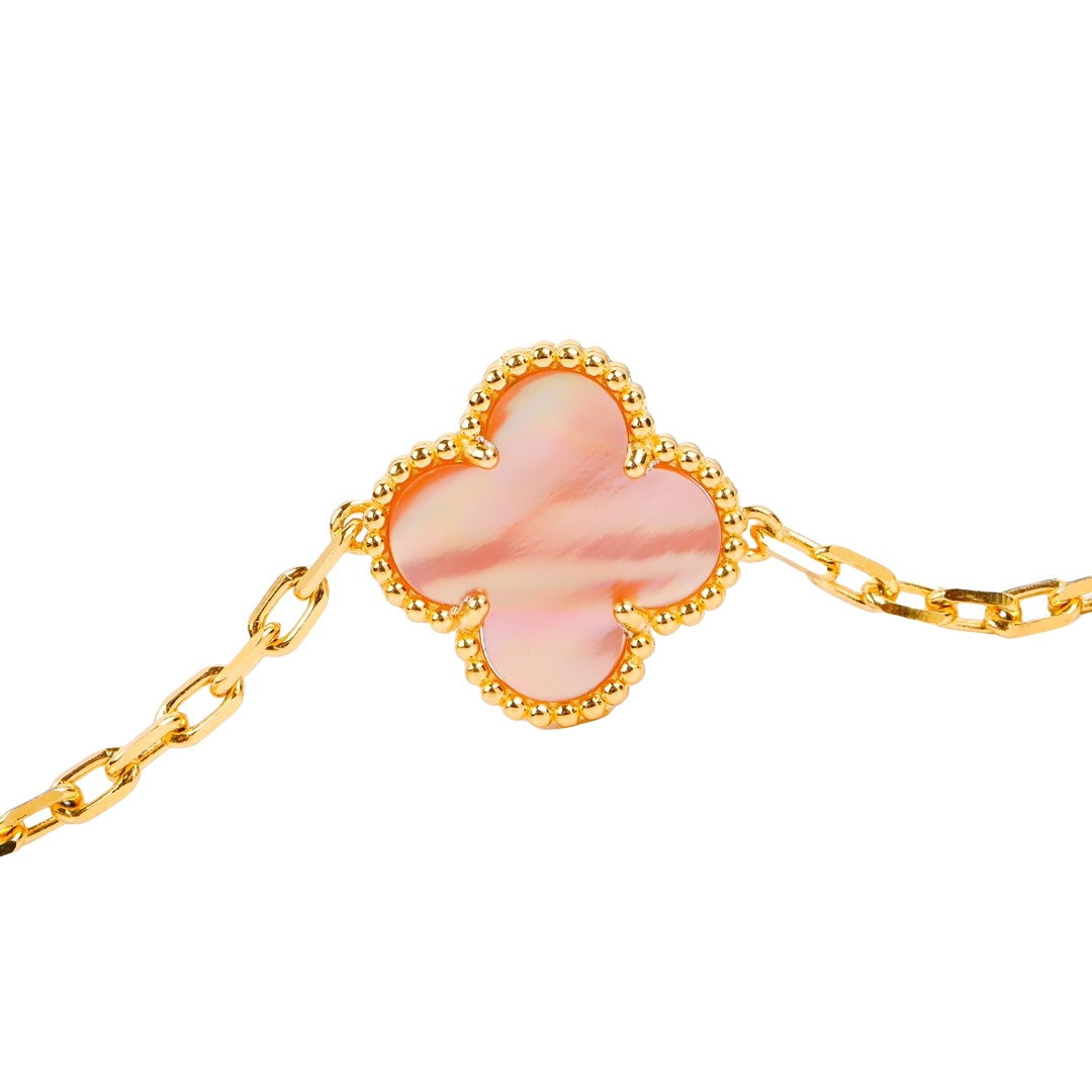 VCSV009 18k rose gold natural pink mother of pearl alhambra bracelet 5 motifs - ccjewelryacc