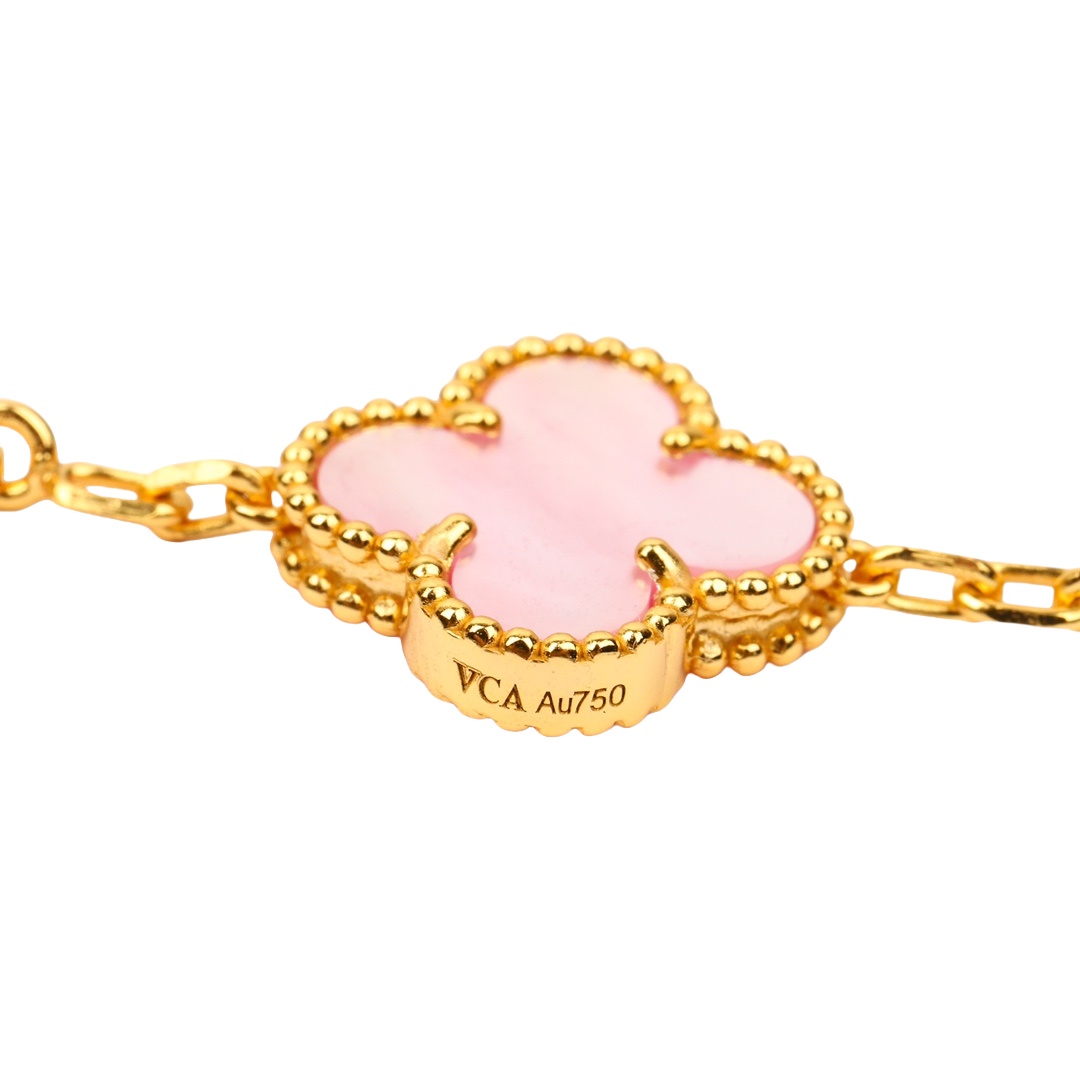 VCSV009 18k rose gold natural pink mother of pearl alhambra bracelet 5 motifs - ccjewelryacc
