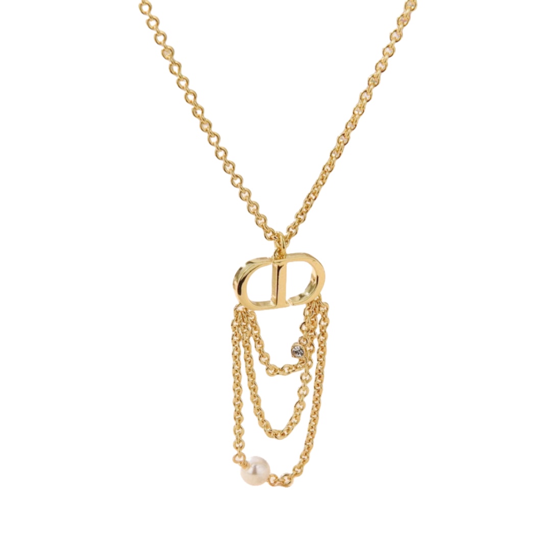 CDN209 CD Logo with chain tassel pendant necklace - ccjewelryacc