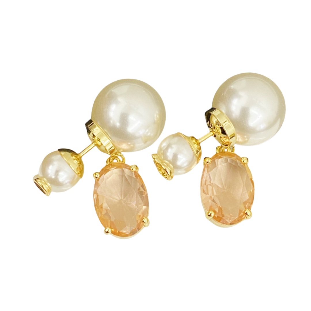 CDE144 Pink crystal and pearl dior tribales earrings - ccfashionjewelry