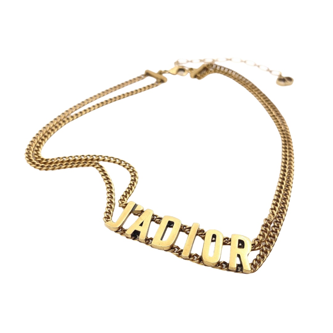 CDN008 Jadior letters Choker Necklace in metal double chain - ccfashionjewelry
