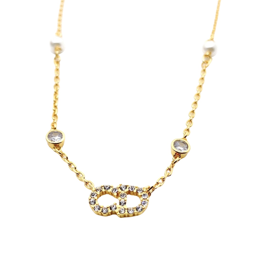 CDN120 Crystal CD and pearl choker Necklace - ccjewelryacc