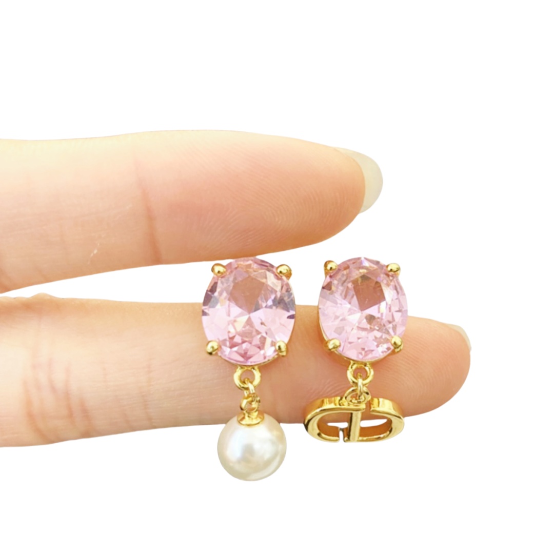 CDE143 Pink crystal CD drop earrings - ccjewelryacc