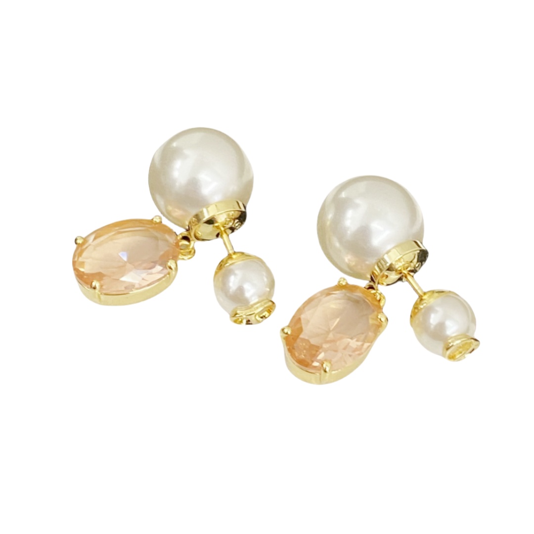 CDE144 Pink crystal and pearl dior tribales earrings - ccfashionjewelry