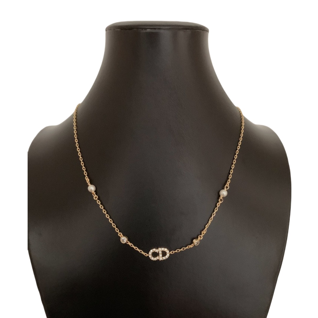 CDN120 Crystal CD and pearl choker Necklace - ccjewelryacc