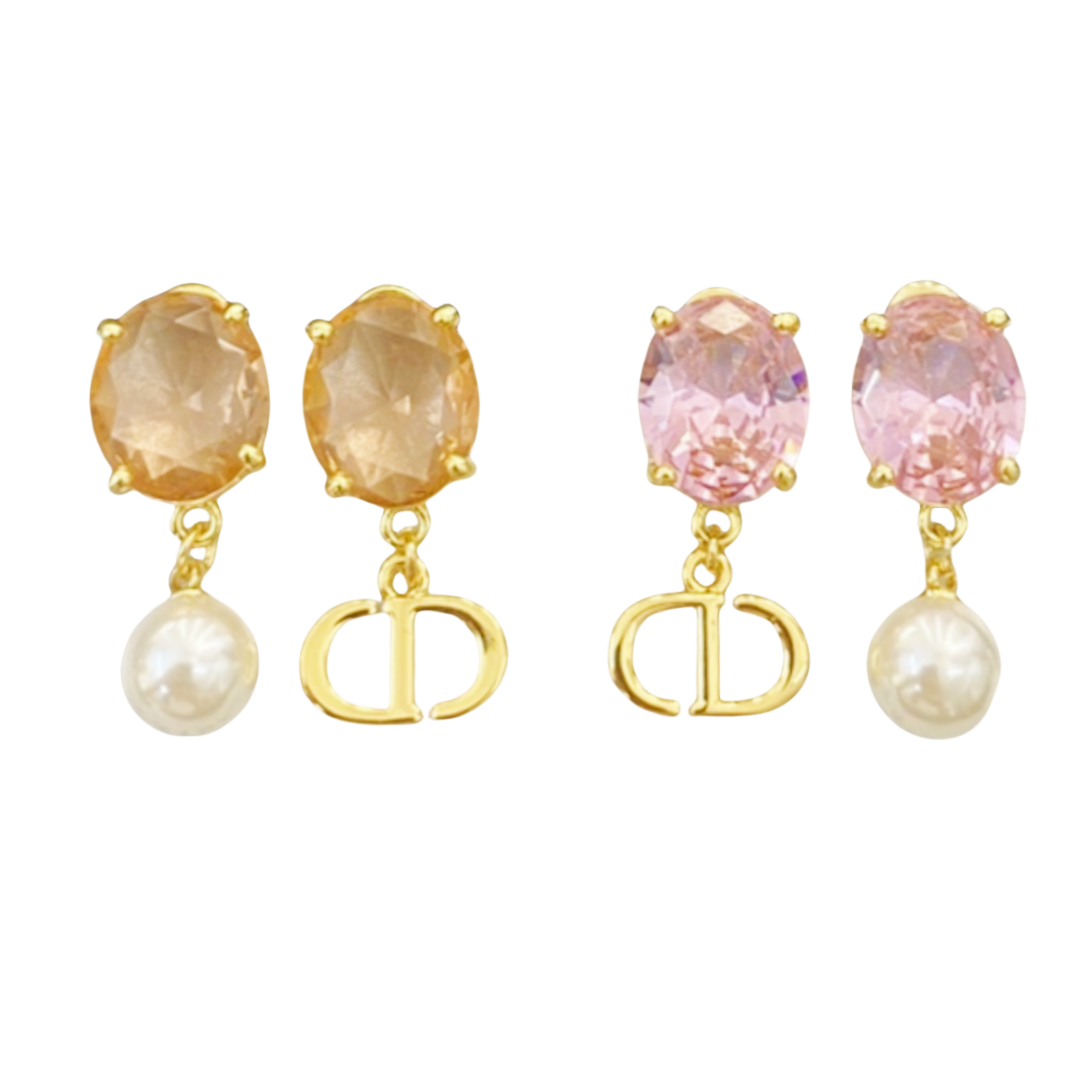 CDE143 Pink crystal CD drop earrings - ccjewelryacc