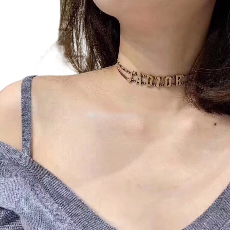 CDN008 Jadior letters Choker Necklace in metal double chain - ccjewelryacc