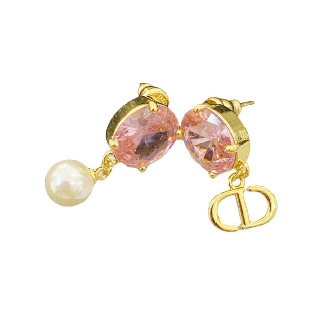 CDE143 Pink crystal CD drop earrings - ccjewelryacc