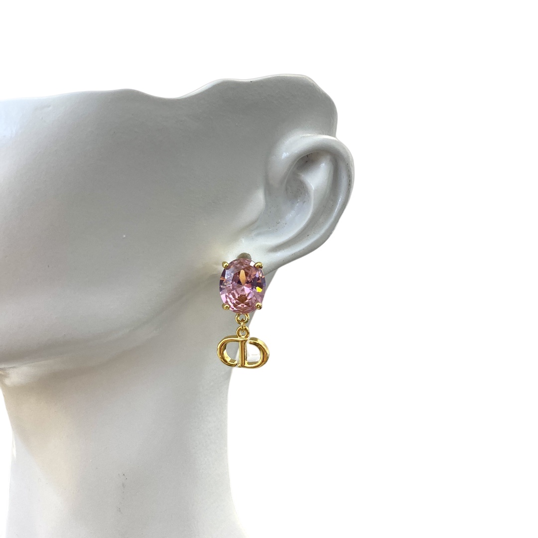 CDE143 Pink crystal CD drop earrings - ccjewelryacc
