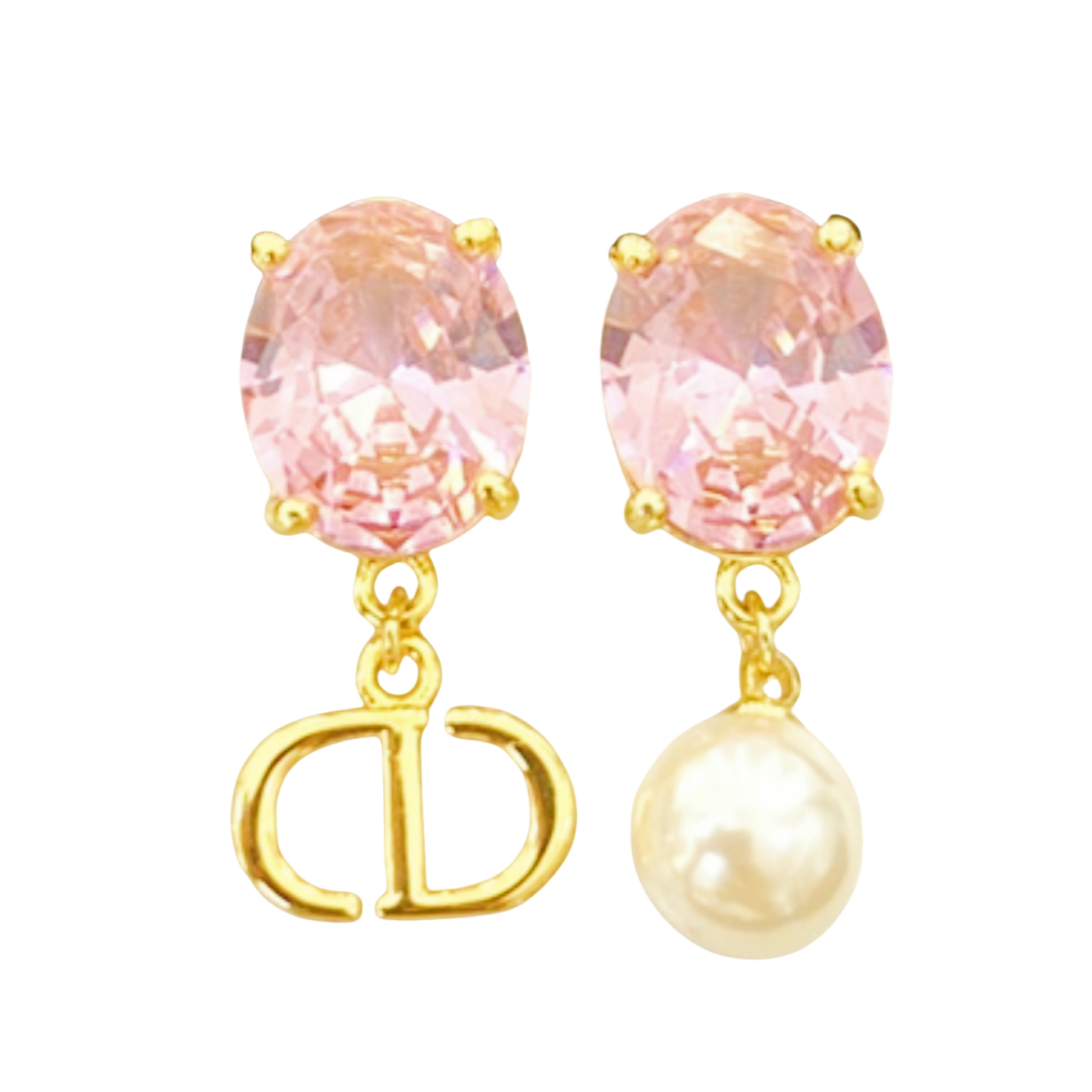 CDE143 Pink crystal CD drop earrings - ccjewelryacc