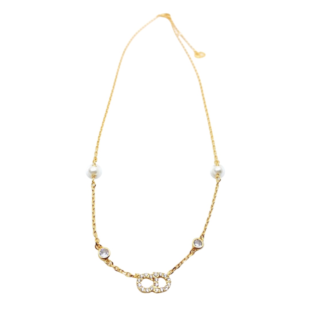 CDN120 Crystal CD and pearl choker Necklace - ccjewelryacc