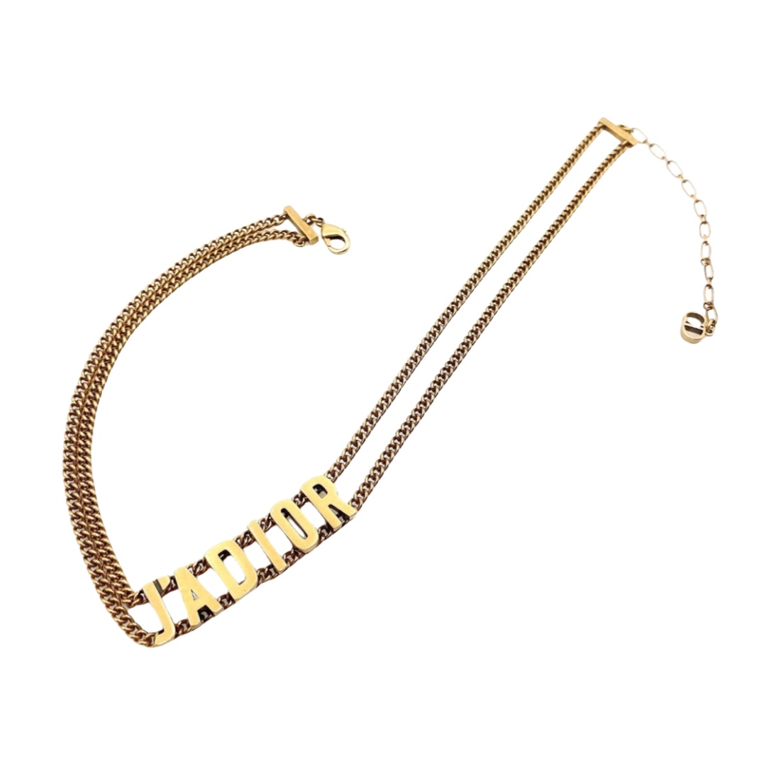 CDN008 Jadior letters Choker Necklace in metal double chain - ccfashionjewelry