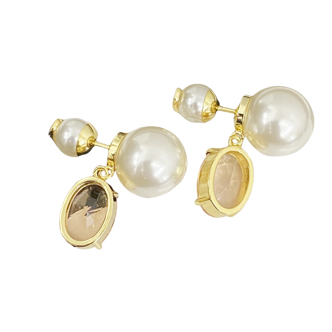 CDE144 Pink crystal and pearl dior tribales earrings - ccjewelryacc
