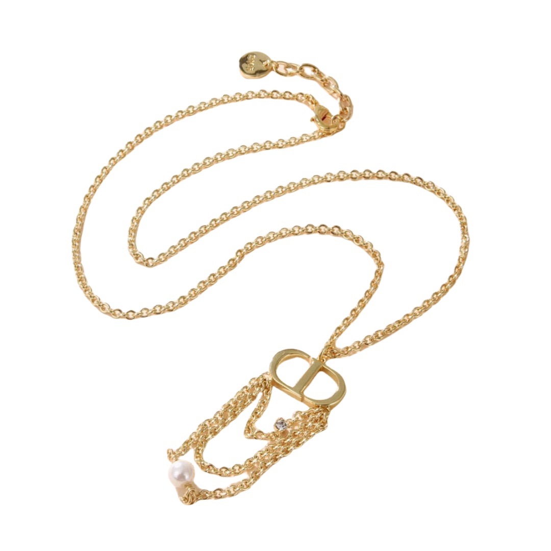 CDN209 CD Logo with chain tassel pendant necklace - ccjewelryacc