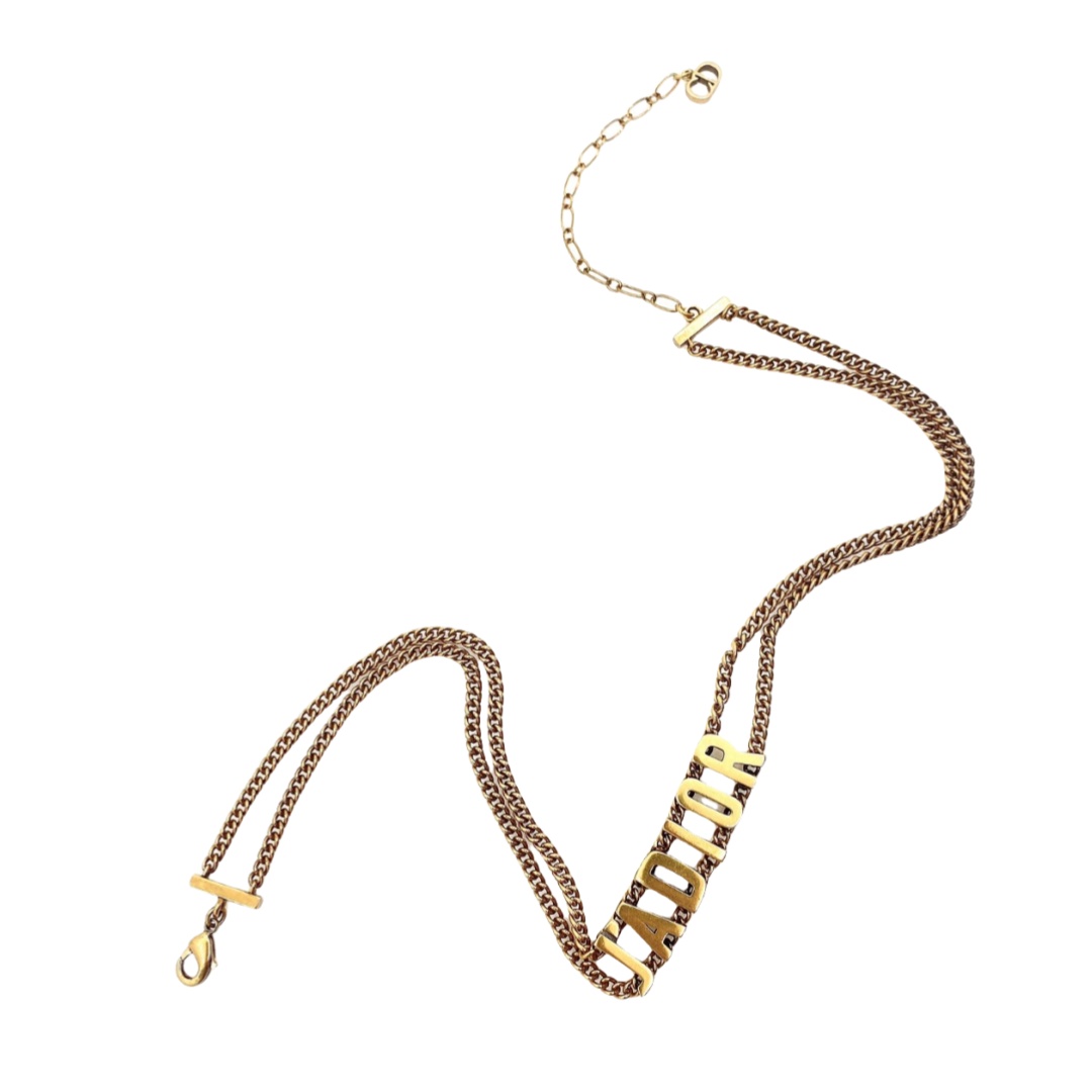 CDN008 Jadior letters Choker Necklace in metal double chain - ccjewelryacc