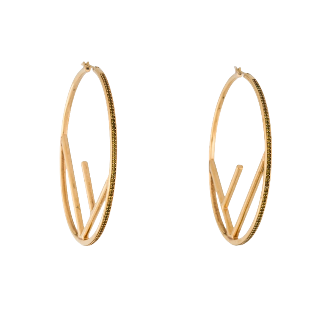 FDE002 F Is fendi hoop earrings large in gold finish metal and crystal - ccfashionjewelry