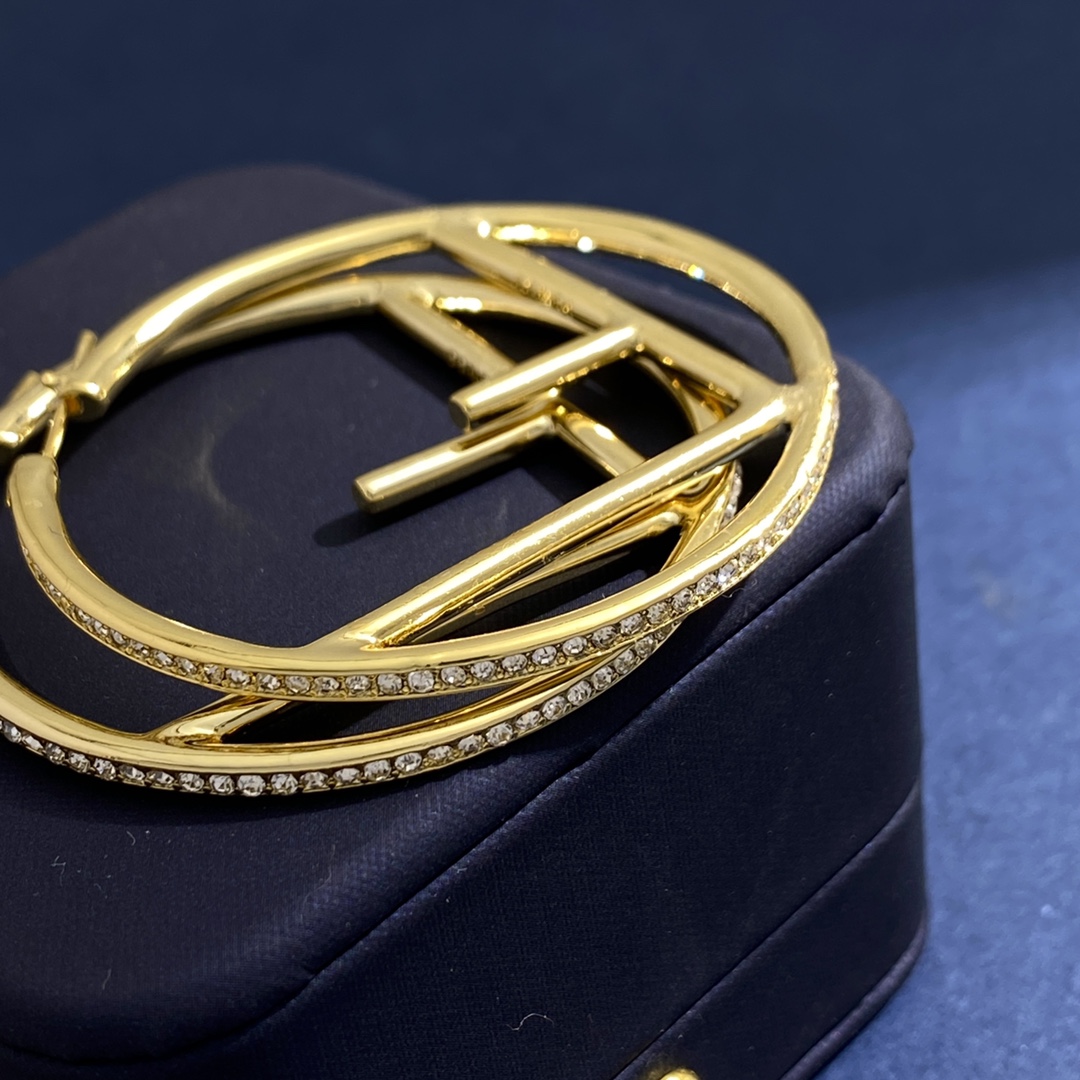 FDE002 F Is fendi hoop earrings large in gold finish metal and crystal - ccjewelryacc