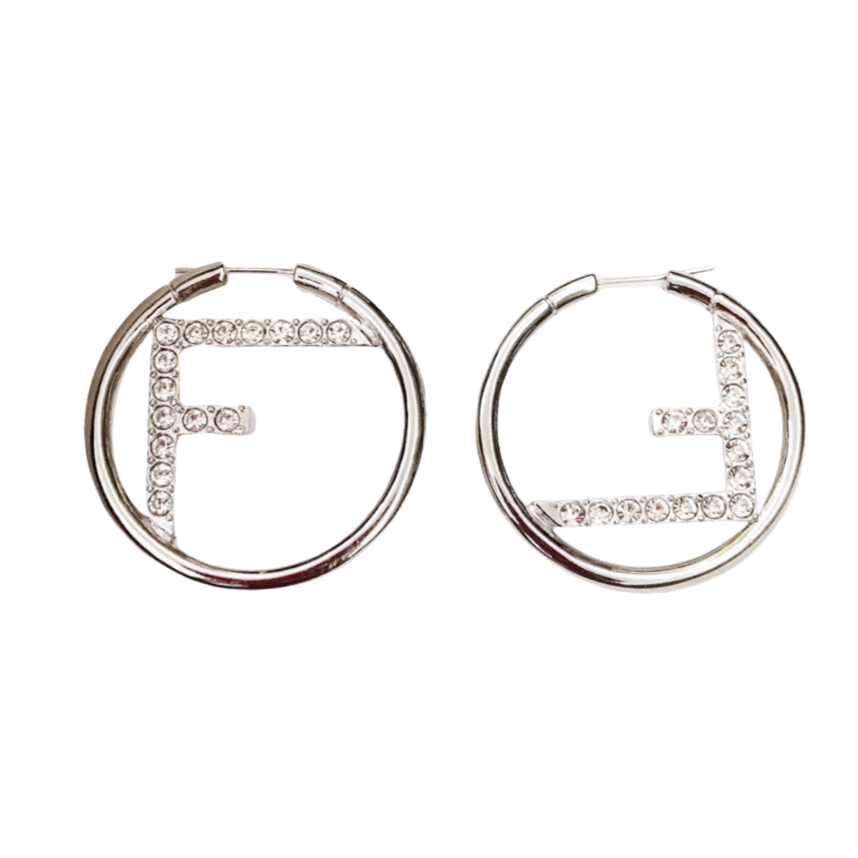 FDE017 Silver crytal F hoop earrings - ccjewelryacc